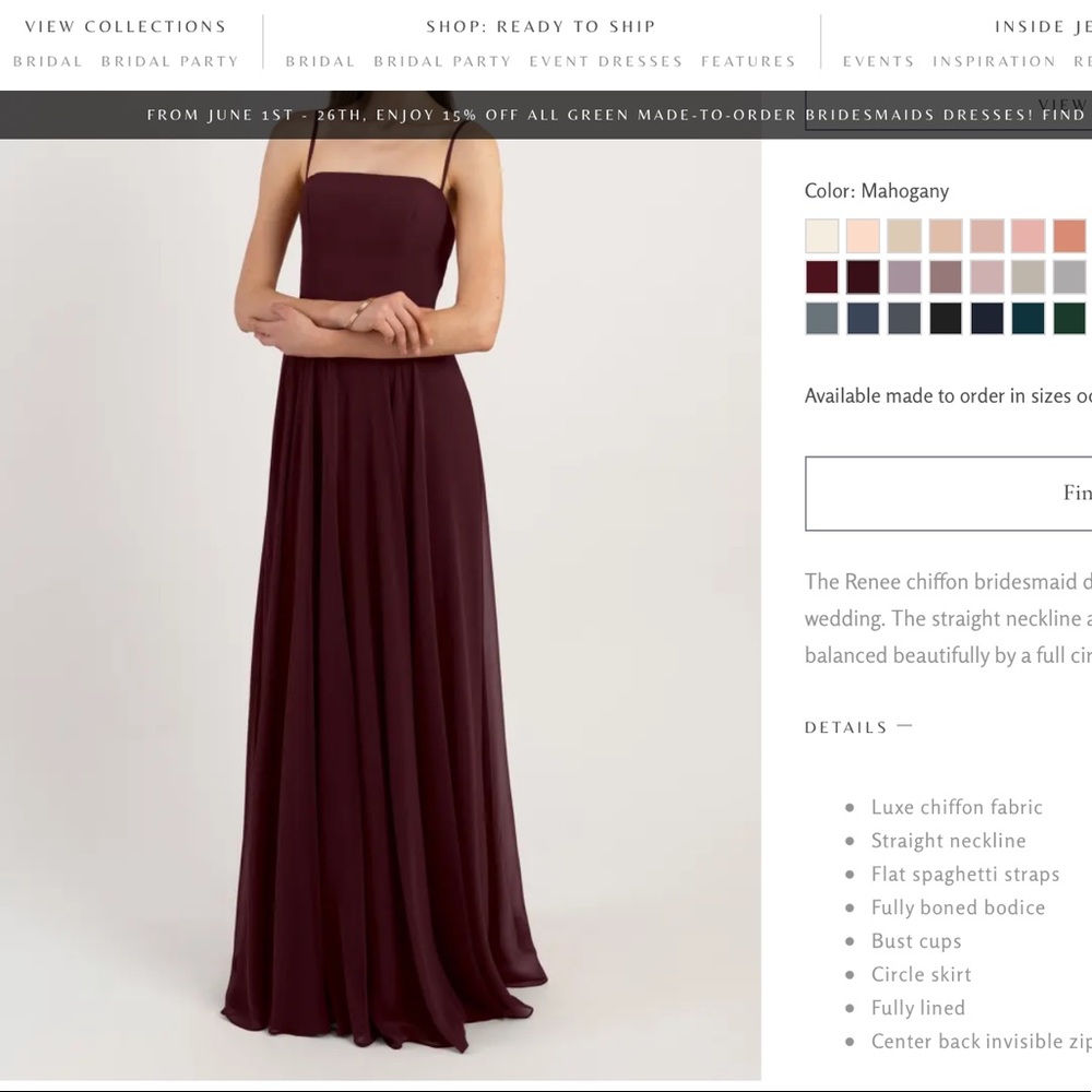 Jenny Yoo Bridesmaid dress, Renee Style, (#2983) Mahogany color, chiffon.